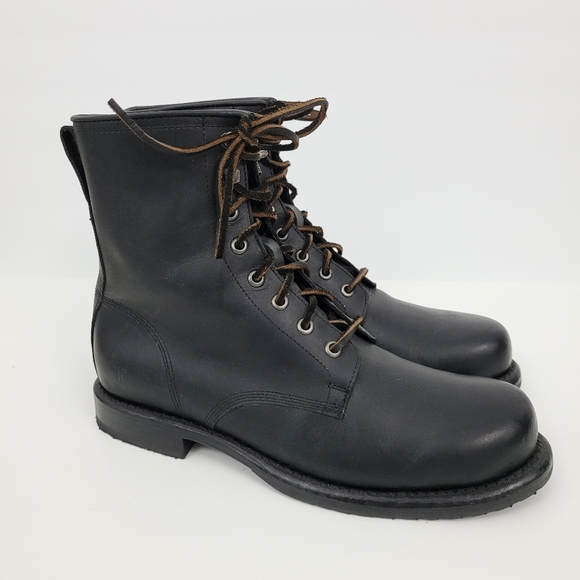 Frye Wayde Lace Up Boots Mens 8 D Black Leather